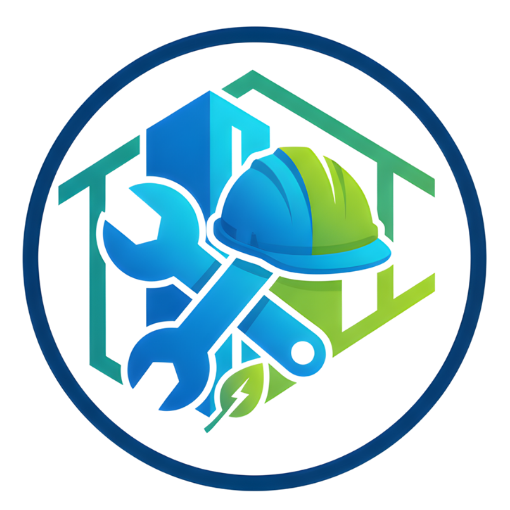 Icono circular azul y verde con edificios, casco, llave inglesa y hoja que simbolizan eficiencia energética para instaladores.